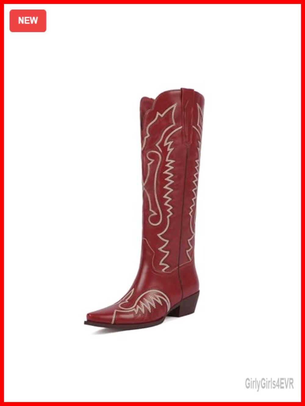 Women's Knee High Cowboy Boots Chunky Heel Embroidery Western Boots Faux Leather